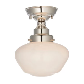 Finale Semi Flush Ceiling Light Bright Nickel Plate & Opal Glass