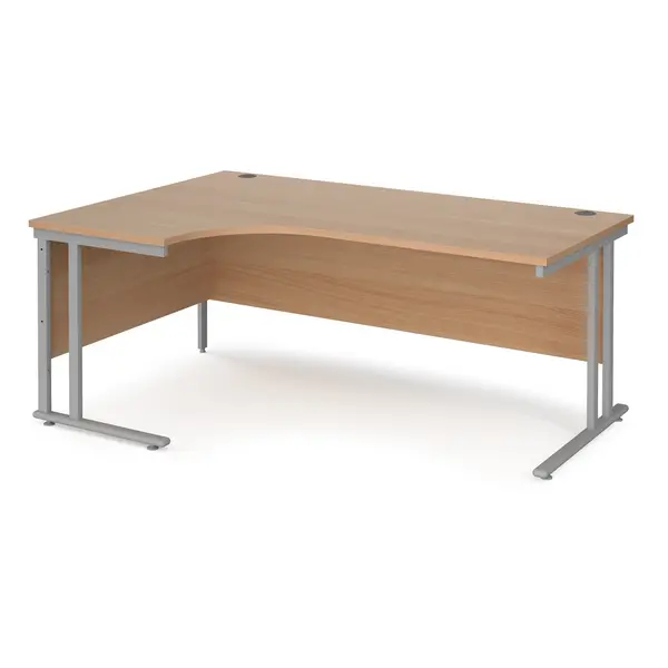 Maestro 25 Left Hand Ergonomic Desk with Silver Frame and Beech Top - 1800mm