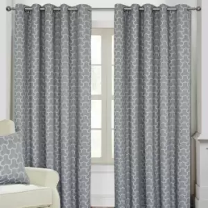 Homecapes Grey Geometric Jacquard Blackout Eyelet Curtain Pair, 90 x 72'