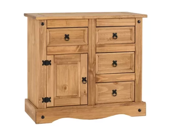 Seconique Corona Pine 1 Door 4 Drawer Compact Sideboard