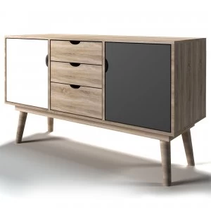 Scandi 3 Drawer Grey Sideboard Grey, Brown and White