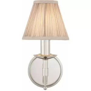 Loops - Avery Luxury Single Arm Wall Light Traditional Bright Nickel & Beige Pleat Shade