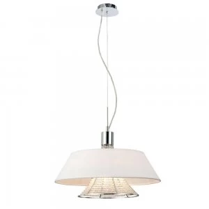 Ceiling Pendant with White Shade 3 Light Polished Chrome, Crystal