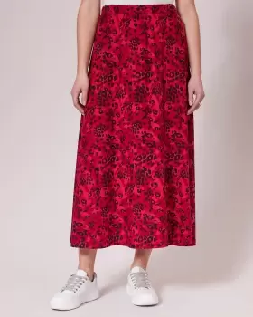 Cotton Traders Womens Jersey Pull-On Print Maxi Skirt in Red