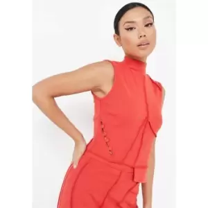 Missguided Coord Exposed Seam High Neck Crop Top - Red