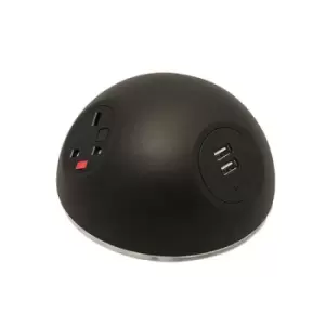 Pluto domed on-surface power module with 2 x UK sockets and 1 x TUF (A&C connectors) USB charger - white