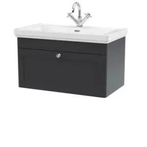 Nuie Classique 800mm Wall Hung 1-drawer Unit & Basin 1 Tap Hole - Satin Anthracite