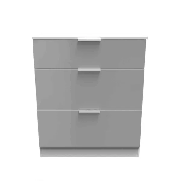 Welcome Furniture Ready Assembled Plymouth 3 Drawer Deep Chest In Uniform Grey Gloss & White