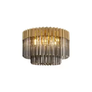 Poland Ceiling Lamp Round 7 Light E14, Brass, Smoke Sculpted Glass, Item Weight: 15.3kg