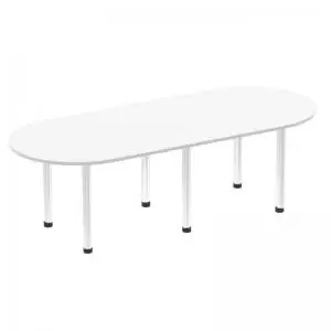 Impulse 2400mm Boardroom Table White Top Brushed Aluminium Post Leg