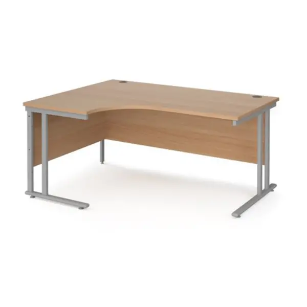 Office Desk Left Hand Corner Desk 1600mm Beech Top With Silver Frame 1200mm Depth Maestro 25 MC16ELSB