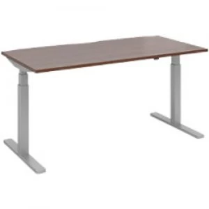 Elev8 Rectangular Sit Stand Single Desk with Walnut Melamine Top and Silver Frame 2 Legs Touch 1600 x 800 x 675 - 1300 mm