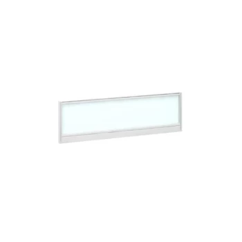 Straight glazed desktop screen 1200mm x 380mm - polar white with white aluminium frame