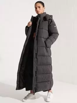 Superdry Grid Longline Padded Coat - Black, Size 8, Women