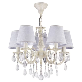 Filomena Chandelier Ivory & Crystal with Shades, 5 Light, E14