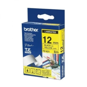 Brother TZE-631S Original P-touch Black on Yellow Laminated Tape 12mm x 4m