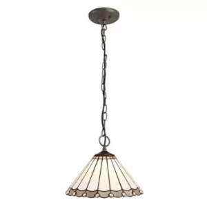 3 Light Downlighter Ceiling Pendant E27 With 30cm Tiffany Shade, Grey, Crystal, Aged Antique Brass - Luminosa Lighting