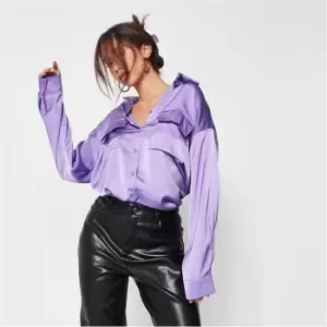 Missguided Pocket Detail Satin Shirt - Purple