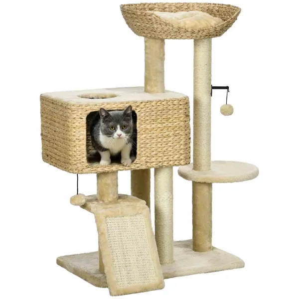 PawHut 95cm Cat Tree Tower w/ Scratching Post - Beige