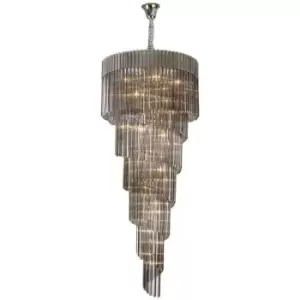 Luminosa Lighting - Luminosa Poland Ceiling Pendant Round 7 Tier 31 Light E14, Polished Nickel, Smoke Sculpted Glass