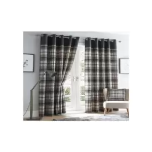 Orleans 90 x 90 Charcoal Grey Slate Tartan Check Eyelet Ready Made Curtains - Grey