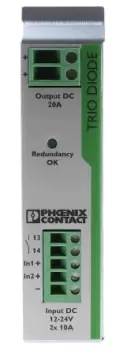 Phoenix Contact TRIO-DIODE/12-24DC/2X10/1X20 Series Redundancy module, 24V dc, 20A, 24V dc