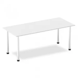 Impulse 1800mm Straight Table White Top Brushed Aluminium Post Leg