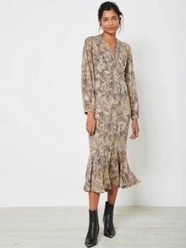 Mint Velvet Violet Snake Foil Print Midi Dress - Neutral Size 10, Women