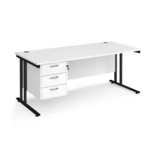 Office Desk Rectangular Desk 1800mm With Pedestal White Top With Black Frame 800mm Depth Maestro 25 MC18P3KWH