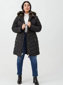 Joules Cherington Longline Padded Coat with Detachable Hood - Black, Size 16, Women