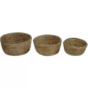 Premier Housewares - Set of Three Straw Baskets with Black Detail