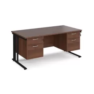 Office Desk Rectangular Desk 1600mm With Double Pedestal Walnut Top With Black Frame 800mm Depth Maestro 25 MCM16P22KW