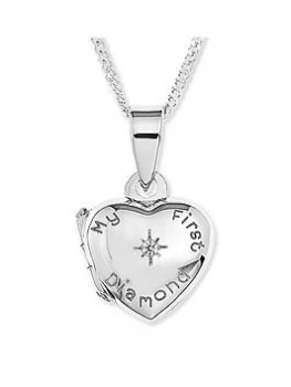 The Love Silver Collection Sterling Silver 'My First Diamond' Heart Locket Childrens Necklace, Silver