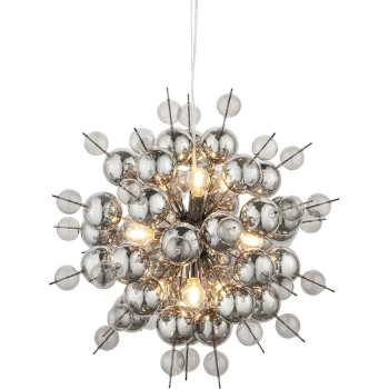 Merano Lighting - Merano Pavia 9 Light Ceiling Pendant Black Chrome Plate With Smoked Mirror & Tinted Glass