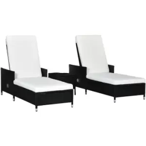 Outsunny Patio Chaise Lounge Chair Set W/ Adjustable Backrest, Side Table, Cream - Cream