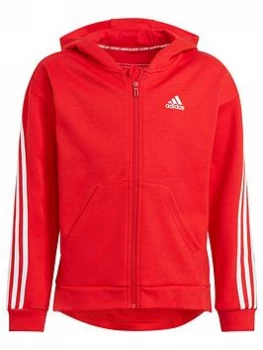 adidas Junior Girls 3-Stripes Full Zip Hoodie - Red/White, Size 14-15 Years, Women