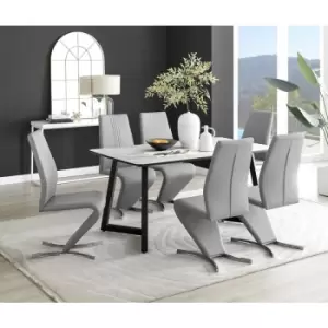 Furniturebox UK - Furniturebox Carson White Marble Effect Rectangular 160cm Dining Table & 6 Grey Willow Faux Leather Chairs