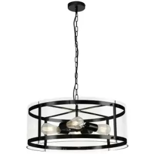 Cylindrical Ceiling Pendant, 4 Light E27, Matt Black - Luminosa Lighting