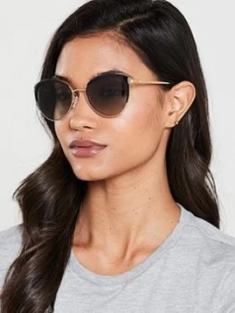 Michael Kors Oval Sunglasses - Black/Gold/Grey, Women