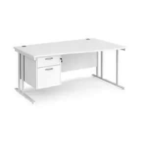 Office Desk Right Hand Wave Desk 1600mm With Pedestal White Top With White Frame Maestro 25 MC16WRP2WHWH