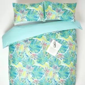 Lily Pad Digitally Printed Cotton Duvet Cover Set, Double - Green - Homescapes