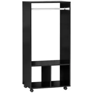 Homcom Open Wardrobe Clothes Rail Storage With Shelves And Wheels Black