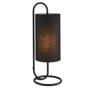 Modern Matt Black Oval Table Lamp Desk Light & Black Fabric Cylinder Shade