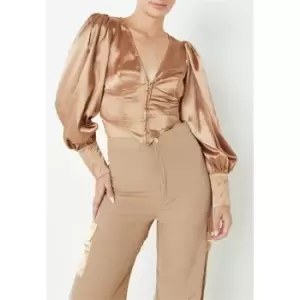 Missguided Tall Balloon Sleeve Satin Crop Top - Neutral