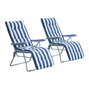 Outsunny 2Pc Folding Sun Loungers Set-Blue/White