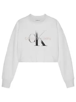 Calvin Klein Jeans Girls Gradient Monogram Sweatshirt - White, Size Age: 14 Years, Women