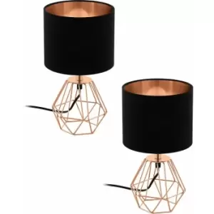 2 pack Table Lamp Colour Copper Base Shade Black Copper Fabric Bulb E14 1x60W