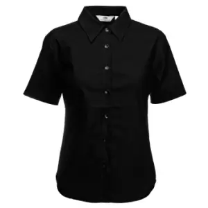 Fruit Of The Loom Ladies Lady-Fit Short Sleeve Oxford Shirt (XS) (Black)