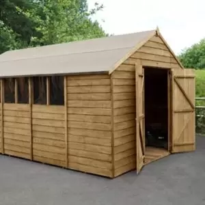 Forest Garden 10X15 Apex Pressure Treated Overlap Natural Timber Wooden Shed With Floor - Assembly Service Included