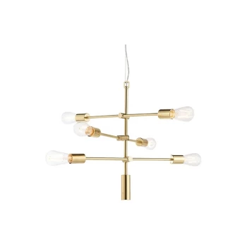 Endon Collection Lighting - Endon Lighting Rubens - Pendant Satin Brushed Gold Effect Plate 6 Light Dimmable IP20 - E27